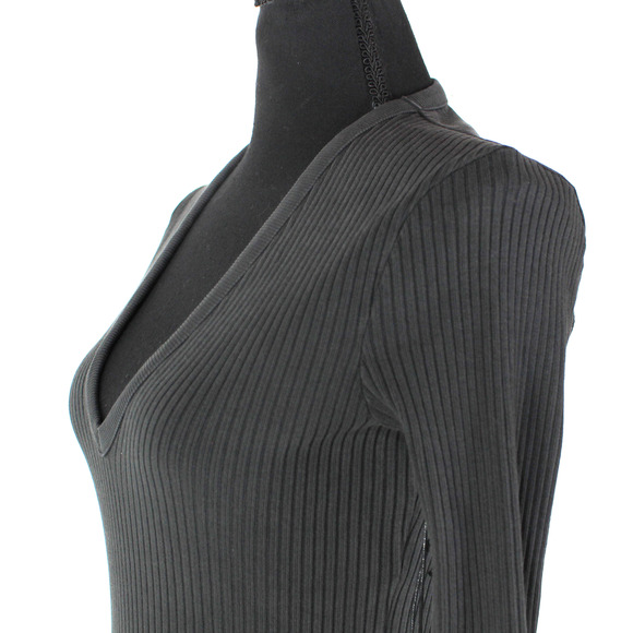 Agolde Tavi V-Neck Rib Top NEW Spider Gray Long Sleeve Pullover Ribbed Knit XS - Picture 4 of 8